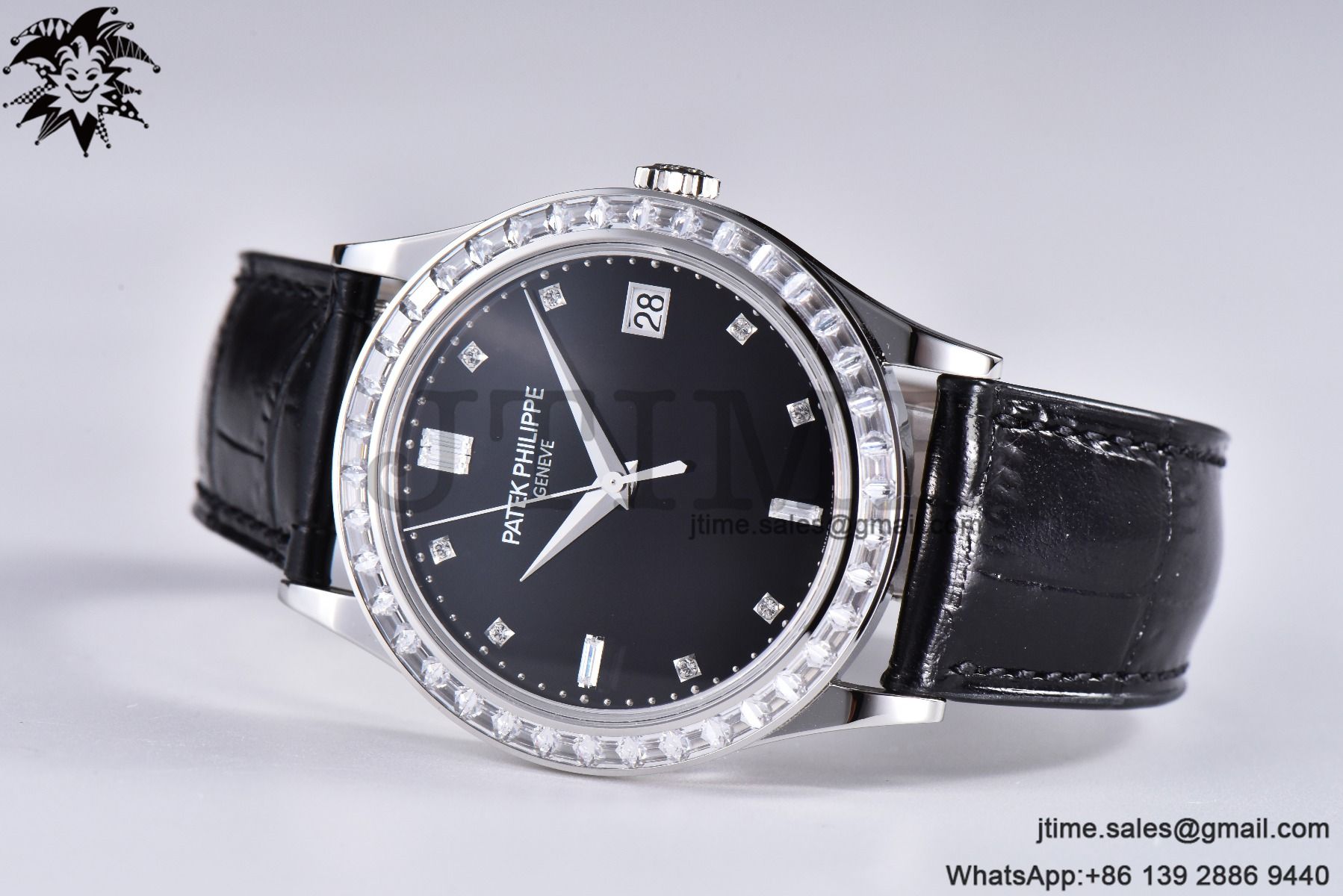 Calatrava 5298P-012 SS T Diamonds Bezel ZF 1:1 Best Edition Black Dial on Black Leather Strap A324CS - Image 4
