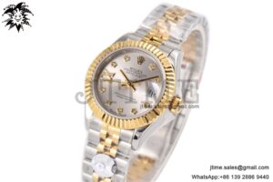 Datejust 28mm Ladies SS WF 1:1 Best Edition YG Bezel Sliver Grey Dail With Diamonds Roman Markers on SS Jubilee Bracelet A2236