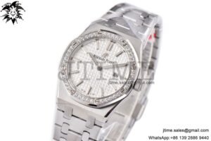 Lady Royal Oak 33mm SS 8F 1:1 Best Edition White Dial Diamonds Bezel on SS Bracelet Swiss Quartz