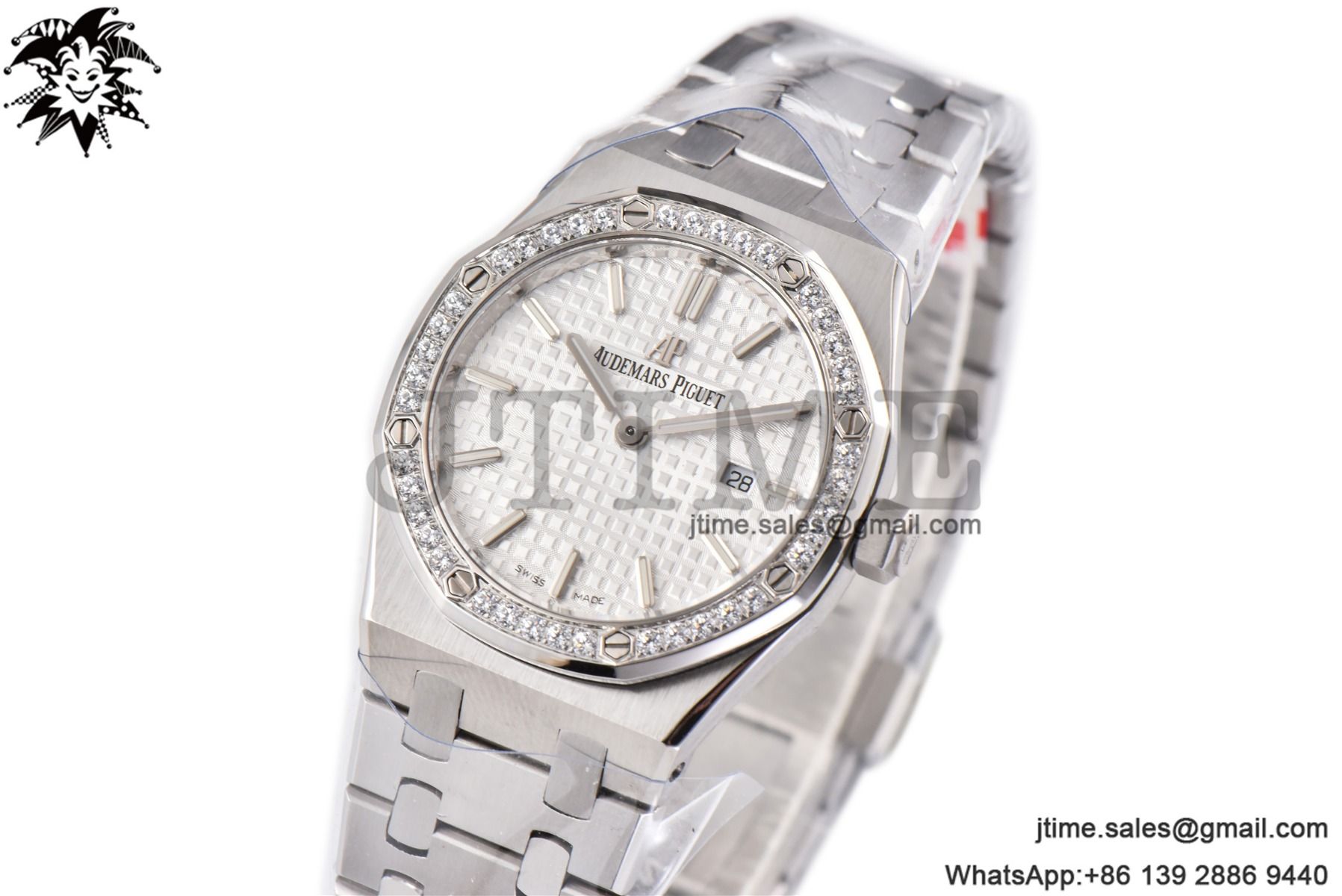 Lady Royal Oak 33mm SS 8F 1:1 Best Edition White Dial Diamonds Bezel on SS Bracelet Swiss Quartz