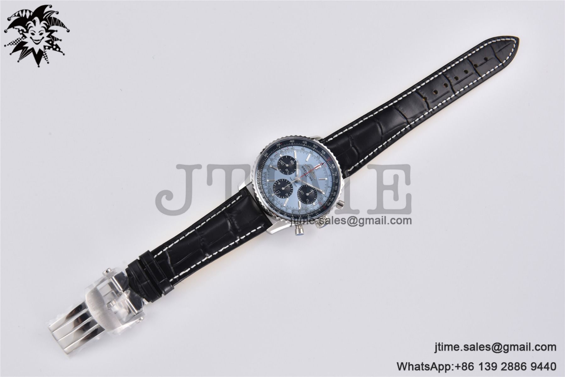 Navitimer B01 43mm SS BLS 1:1 Best Edition Light Blue Dial on Black Leather Strap A7750 - Image 7