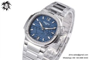 Nautilus 7118 Ladies SS PPF 1:1 Best Edition Blue Dial Diamonds Bezel on SS Bracelet 324CS