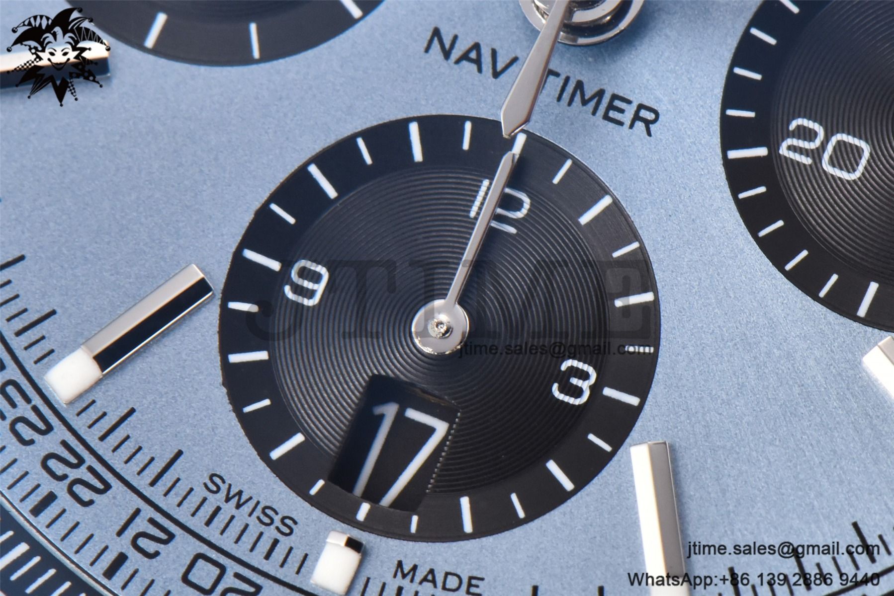 Navitimer B01 43mm SS BLS 1:1 Best Edition Light Blue Dial on Black Leather Strap A7750 - Image 9