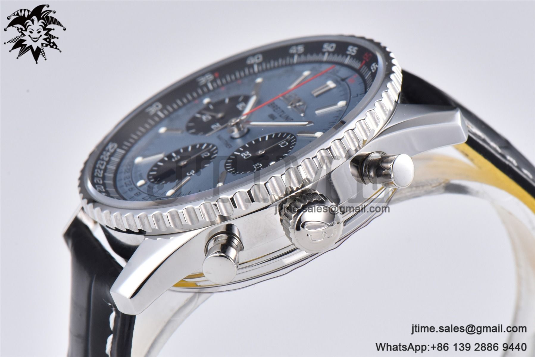 Navitimer B01 43mm SS BLS 1:1 Best Edition Light Blue Dial on Black Leather Strap A7750 - Image 6