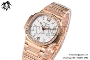 Nautilus 7118 Ladies RG PPF 1:1 Best Edition White Dial Diamonds Bezel on RG Bracelet 324CS