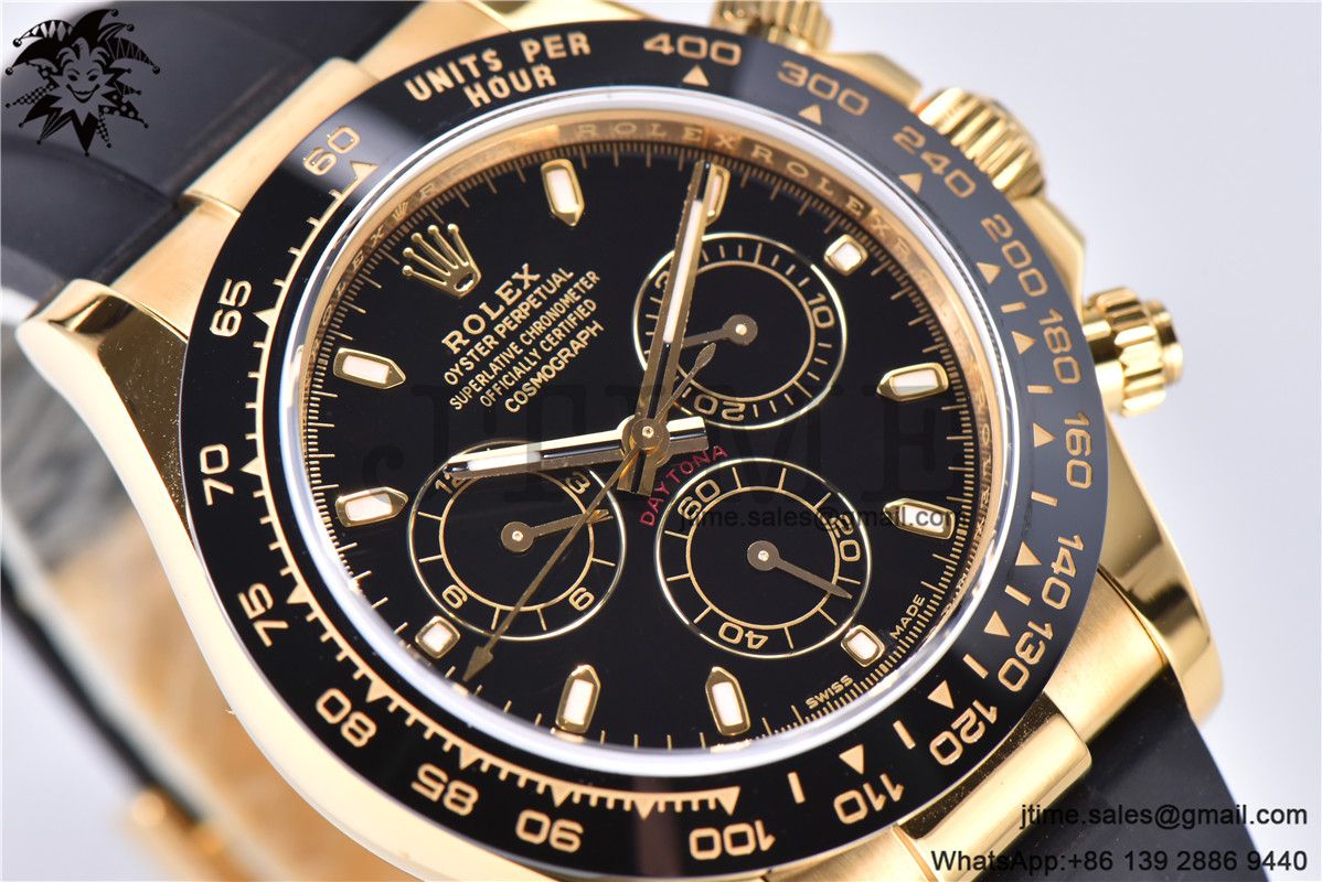 Daytona 116518 Noob 1:1 Best Edition YG Plated 904L SS Case Black Dial on Black Rubber Strap SA4130 V3 (Free Extra Strap) - Image 5