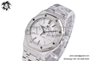 Royal Oak 37mm 15454 Frosted SS APSF 1:1 Best Edition White Textured Dial on Frosted SS Bracelet SA3120 Super Clone