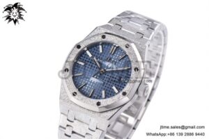 Royal Oak 37mm 15454 Frosted SS APSF 1:1 Best Edition Blue Textured Dial on Frosted SS Bracelet SA3120 Super Clone