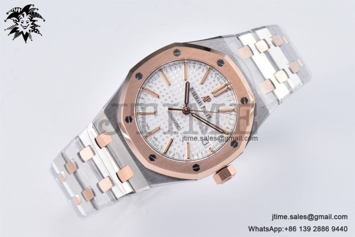 Royal Oak 37mm 15450 SS/RG APSF 1:1 Best Edition White Textured Dial on SS /RG Bracelet SA3120 Super Clone - Image 2