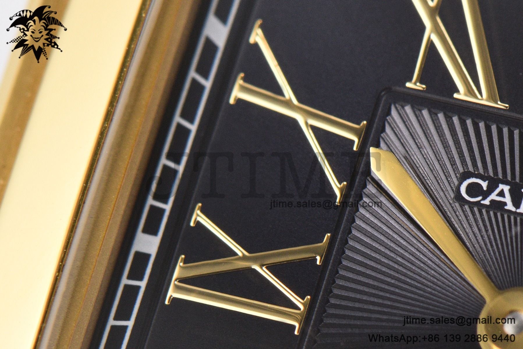 Santos Dumont 32mm YG AF 1:1 Best Edition Black Dial YG Marker on Blue Leather Strap Ronda Quartz - Image 11