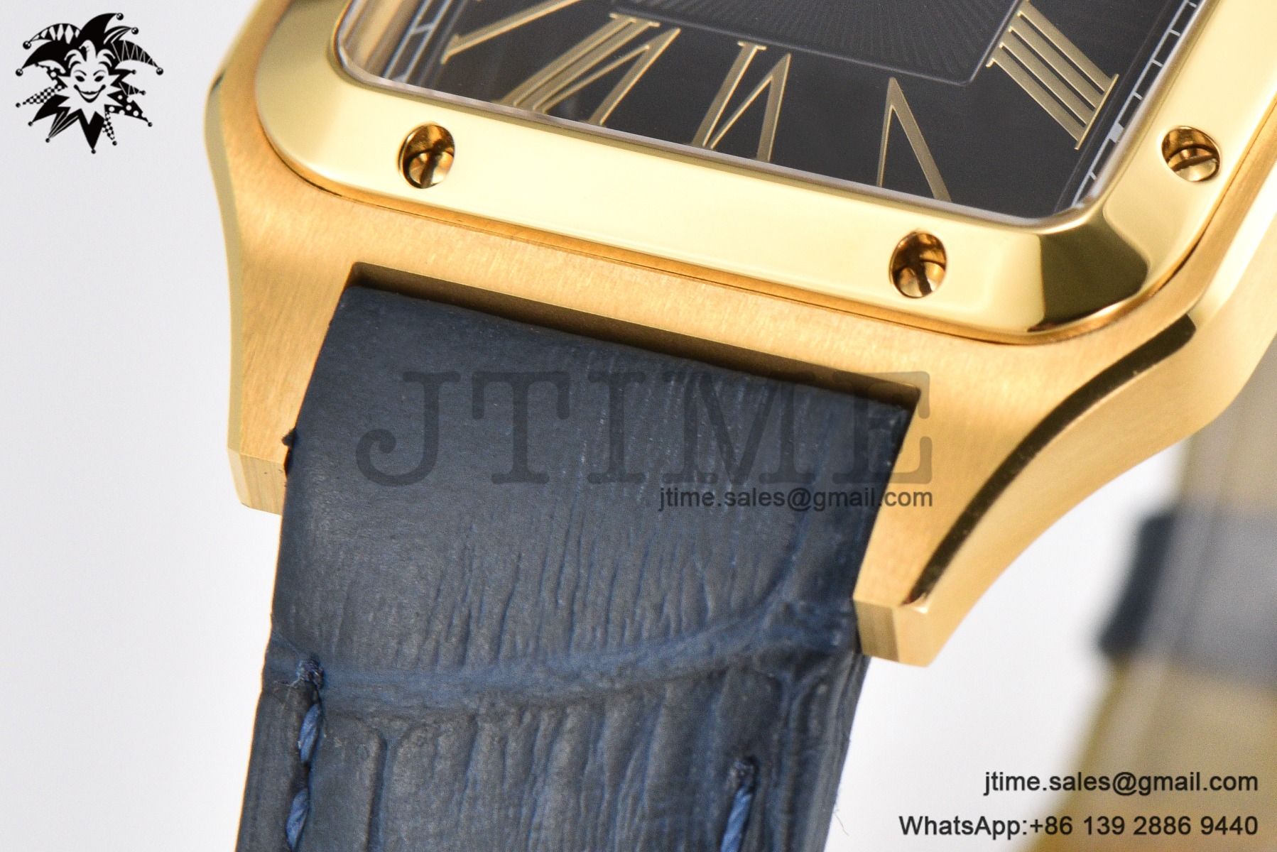 Santos Dumont 32mm YG AF 1:1 Best Edition Black Dial YG Marker on Blue Leather Strap Ronda Quartz - Image 15