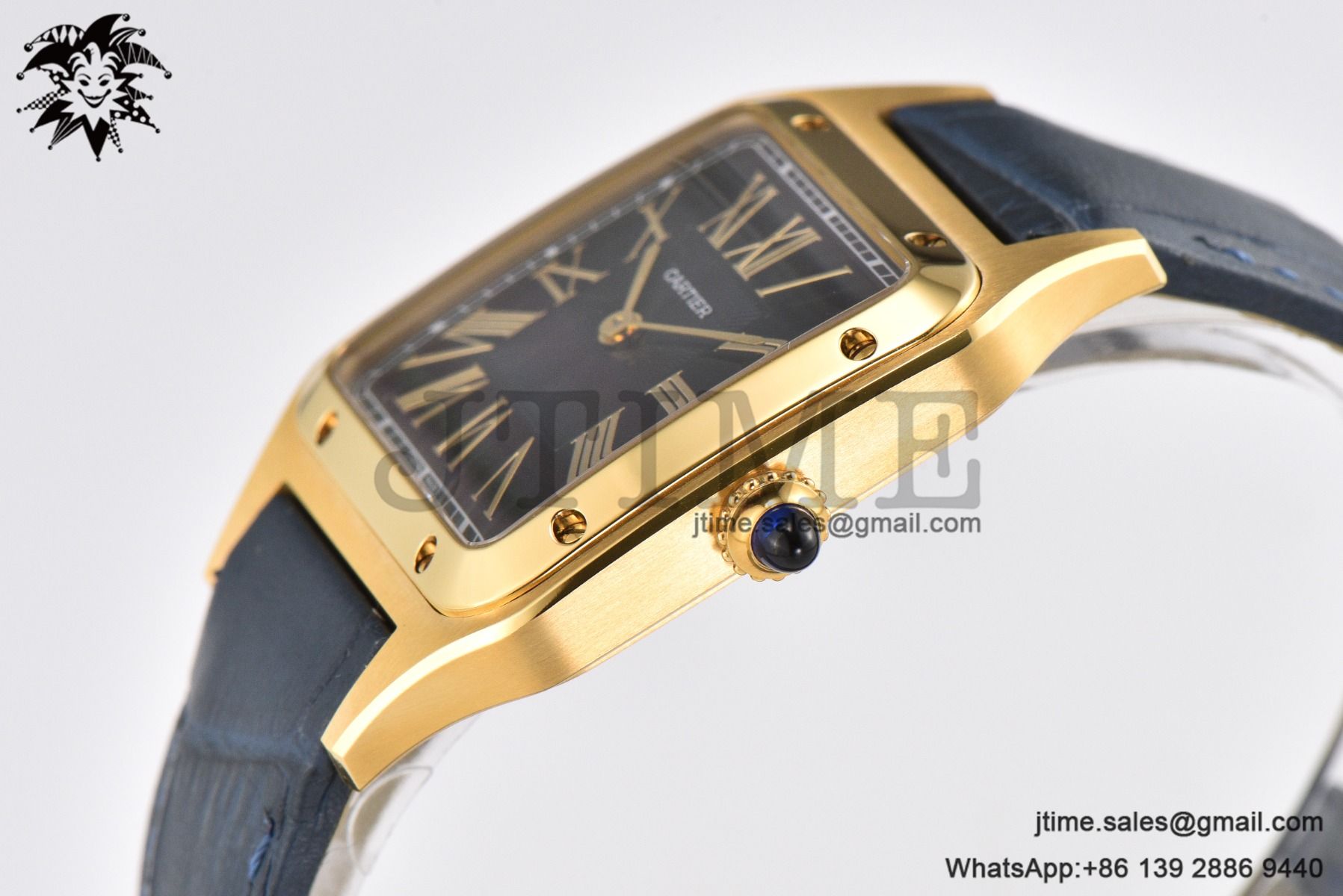 Santos Dumont 32mm YG AF 1:1 Best Edition Black Dial YG Marker on Blue Leather Strap Ronda Quartz - Image 16