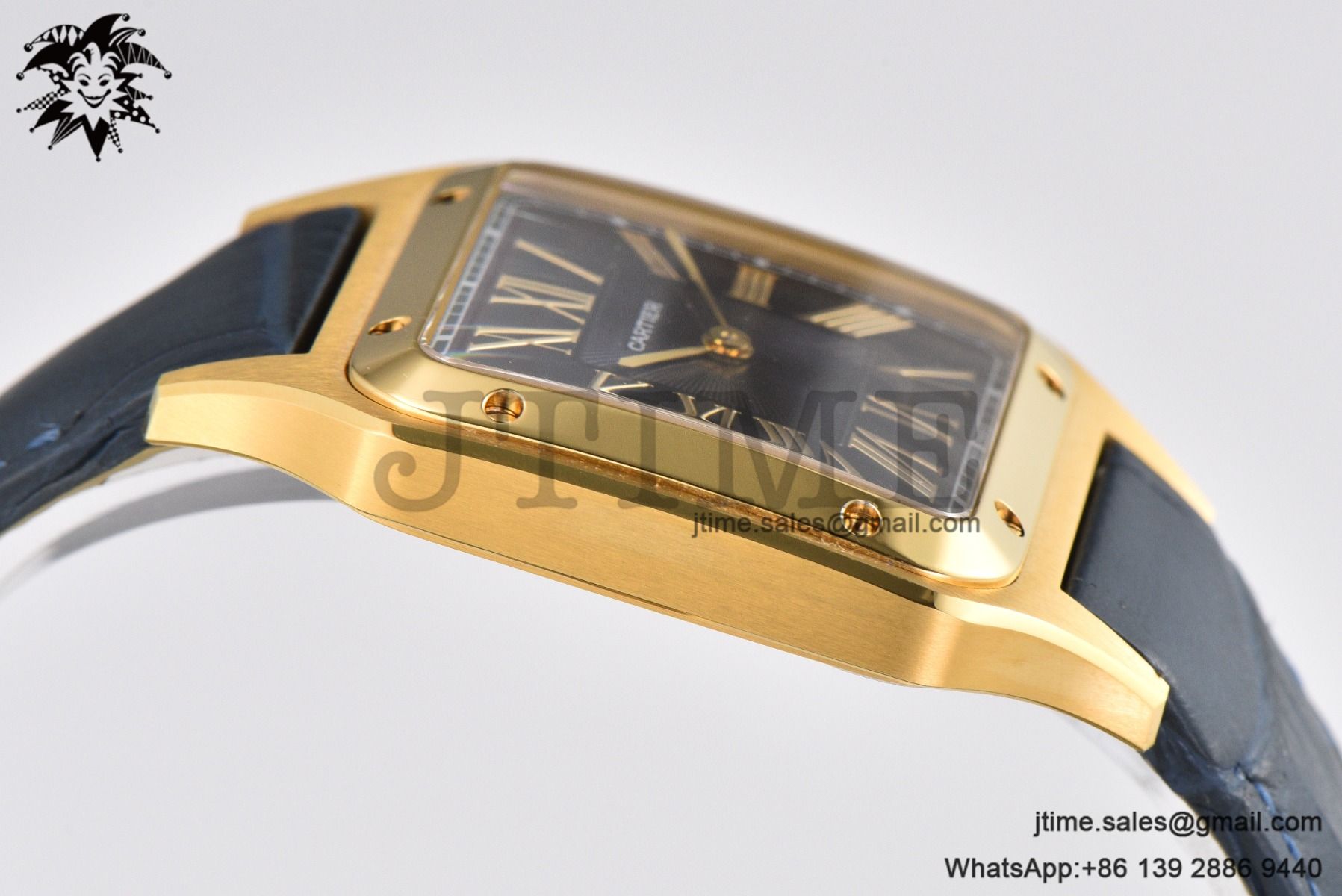 Santos Dumont 32mm YG AF 1:1 Best Edition Black Dial YG Marker on Blue Leather Strap Ronda Quartz - Image 17