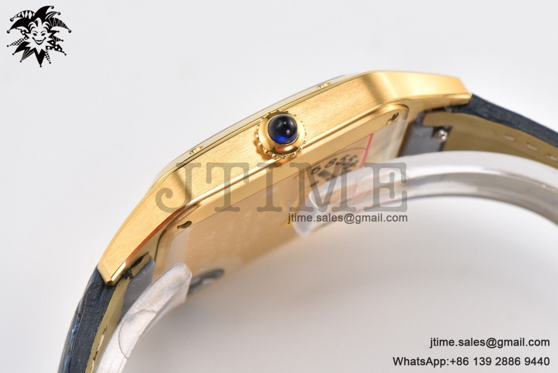 Santos Dumont 32mm YG AF 1:1 Best Edition Black Dial YG Marker on Blue Leather Strap Ronda Quartz - Image 18