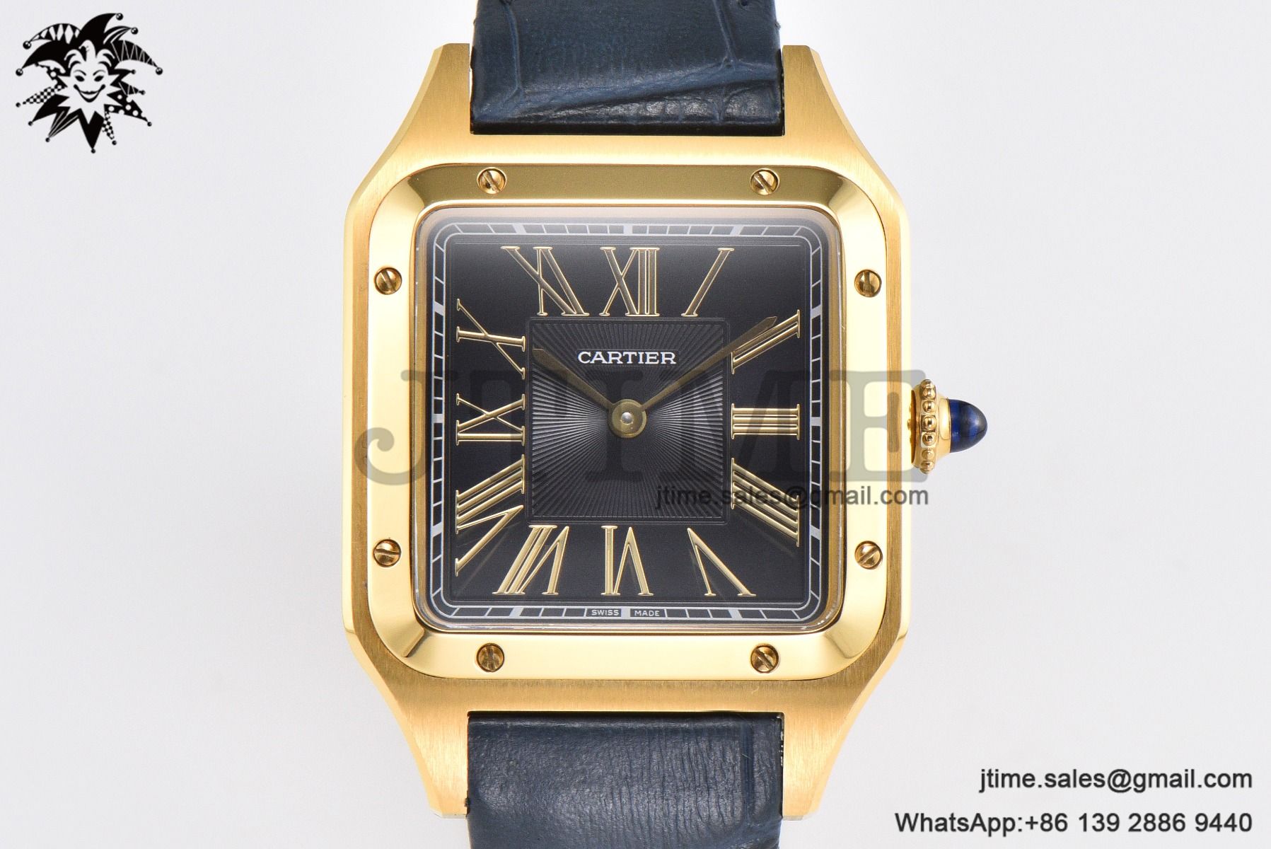 Santos Dumont 32mm YG AF 1:1 Best Edition Black Dial YG Marker on Blue Leather Strap Ronda Quartz - Image 2