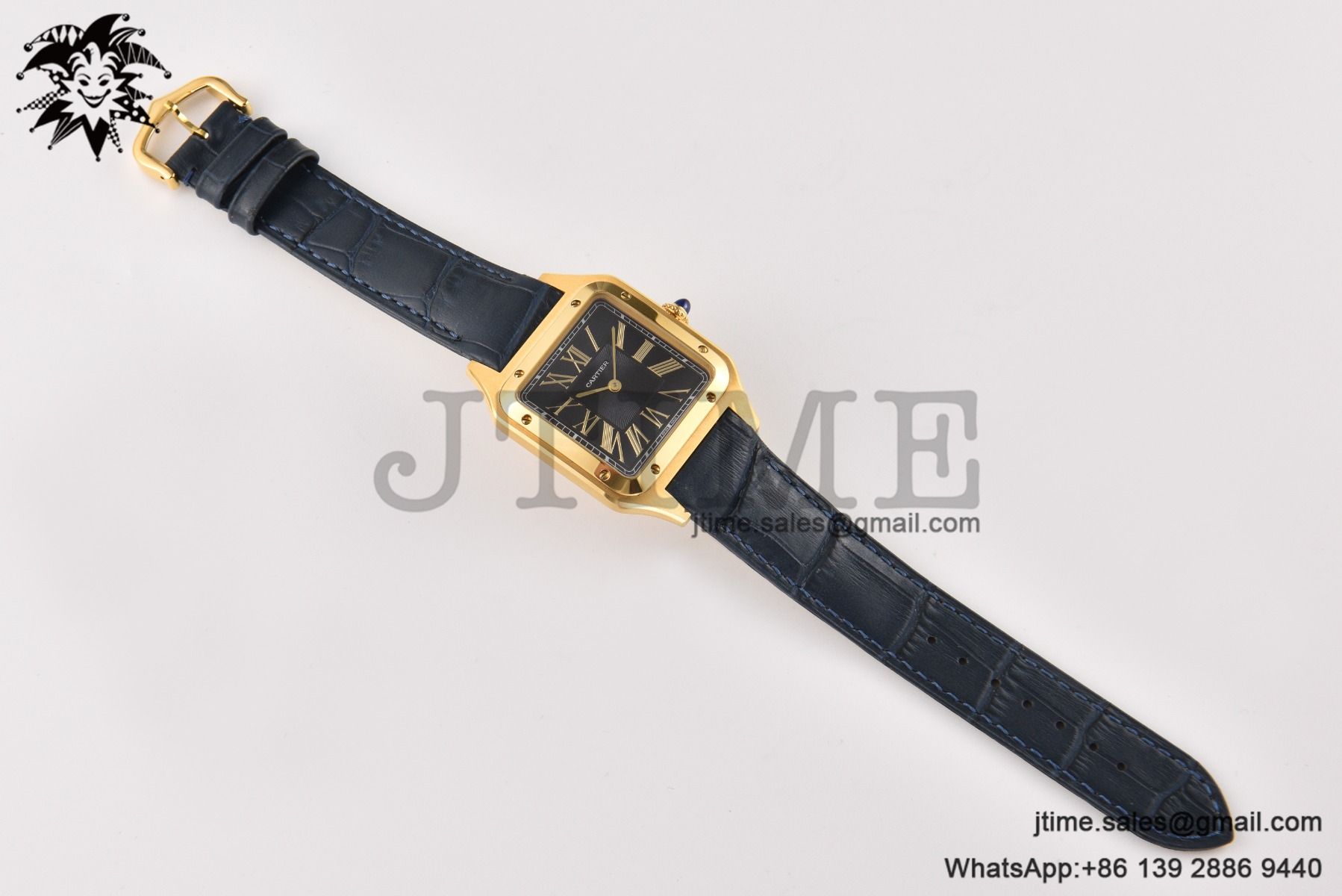 Santos Dumont 32mm YG AF 1:1 Best Edition Black Dial YG Marker on Blue Leather Strap Ronda Quartz - Image 20
