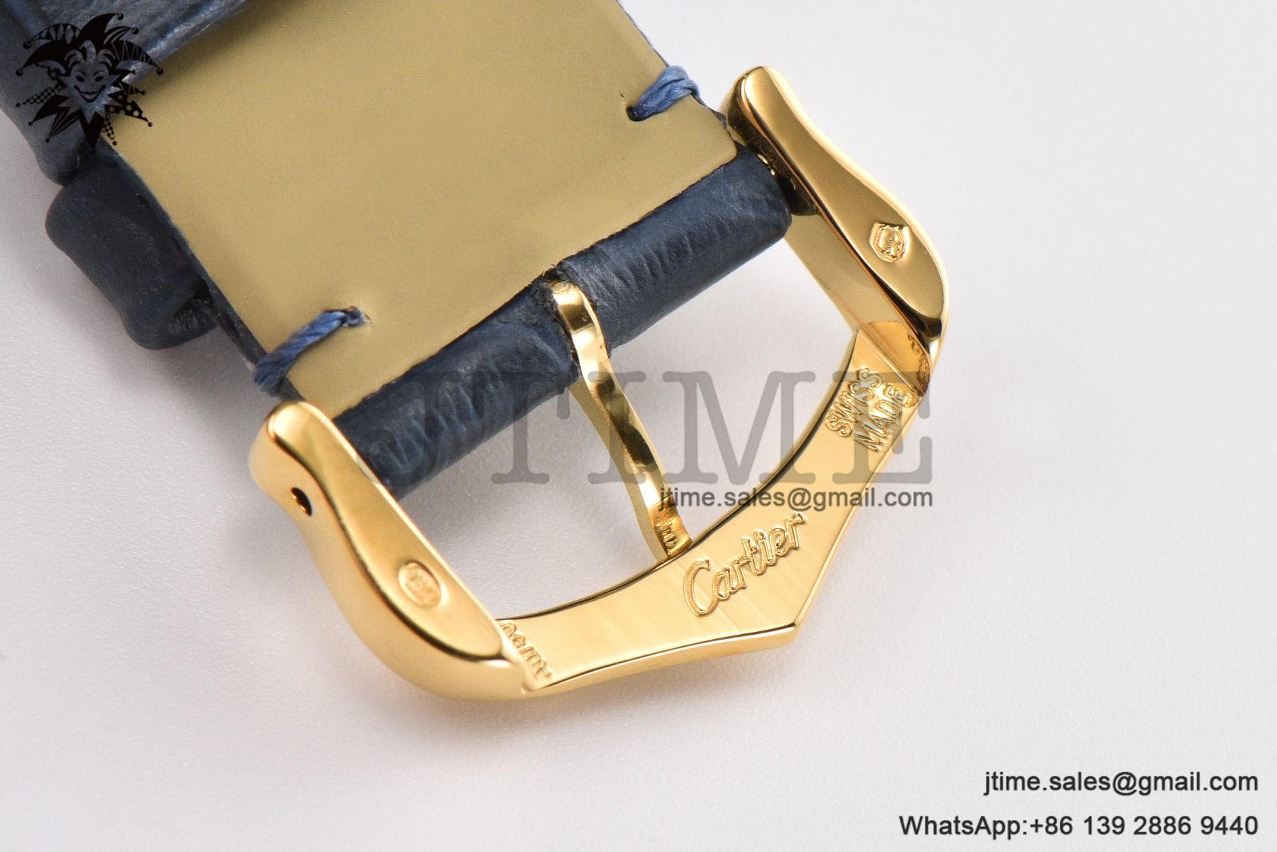 Santos Dumont 32mm YG AF 1:1 Best Edition Black Dial YG Marker on Blue Leather Strap Ronda Quartz - Image 22