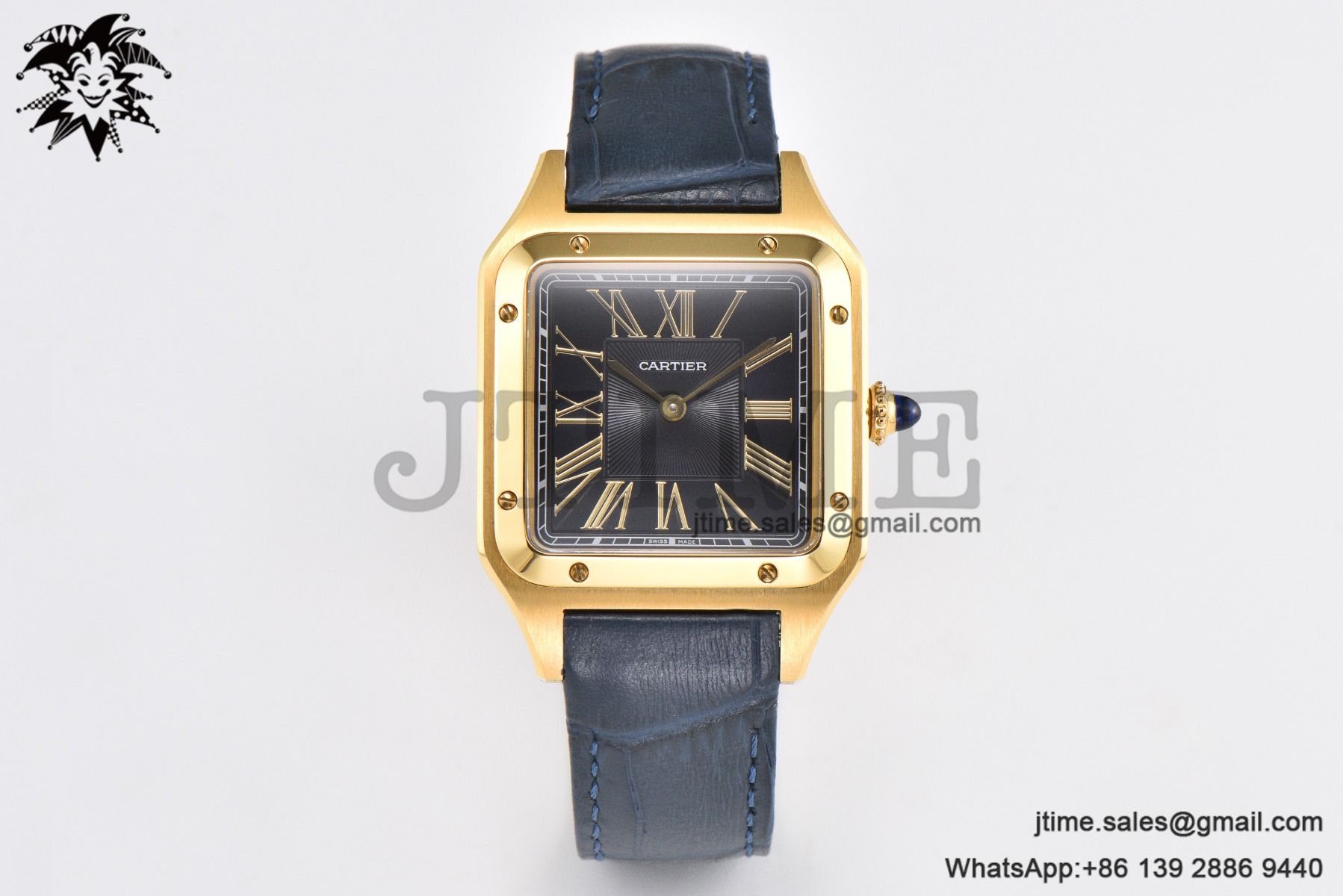 Santos Dumont 32mm YG AF 1:1 Best Edition Black Dial YG Marker on Blue Leather Strap Ronda Quartz - Image 3