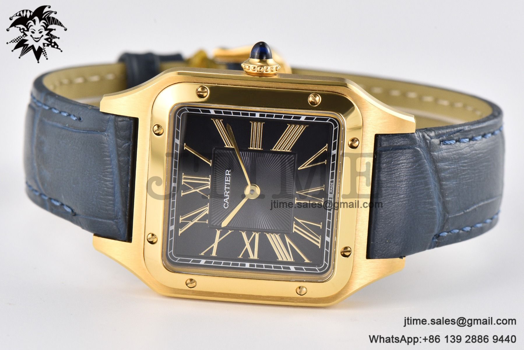 Santos Dumont 32mm YG AF 1:1 Best Edition Black Dial YG Marker on Blue Leather Strap Ronda Quartz - Image 5