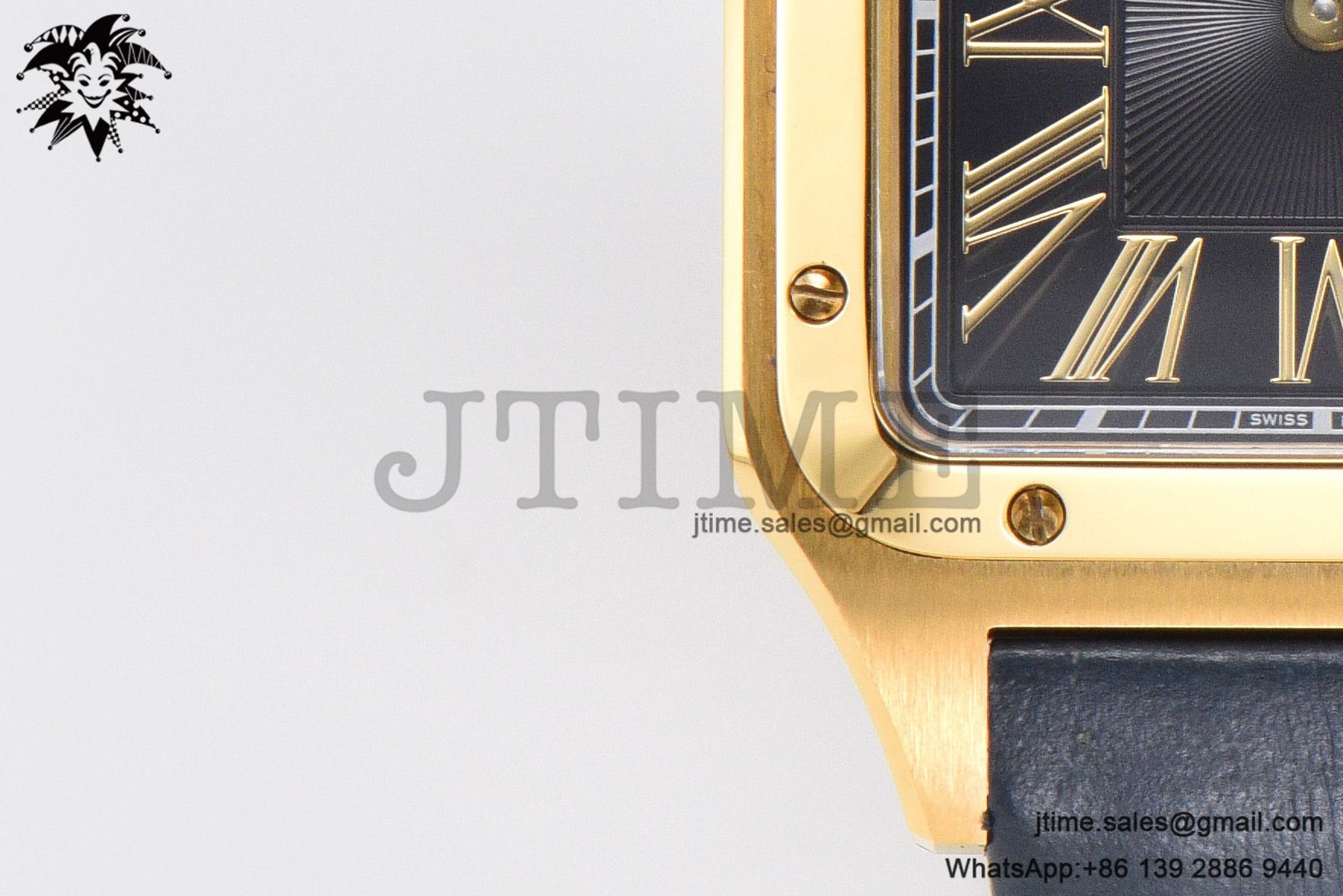 Santos Dumont 32mm YG AF 1:1 Best Edition Black Dial YG Marker on Blue Leather Strap Ronda Quartz - Image 6