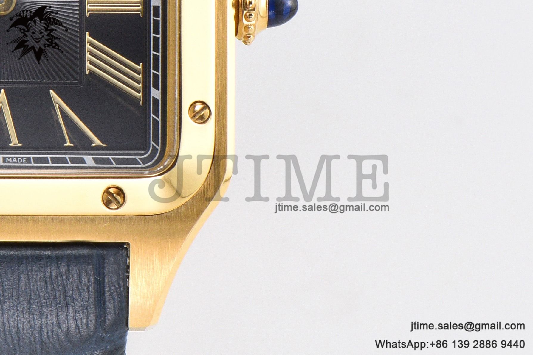 Santos Dumont 32mm YG AF 1:1 Best Edition Black Dial YG Marker on Blue Leather Strap Ronda Quartz - Image 7