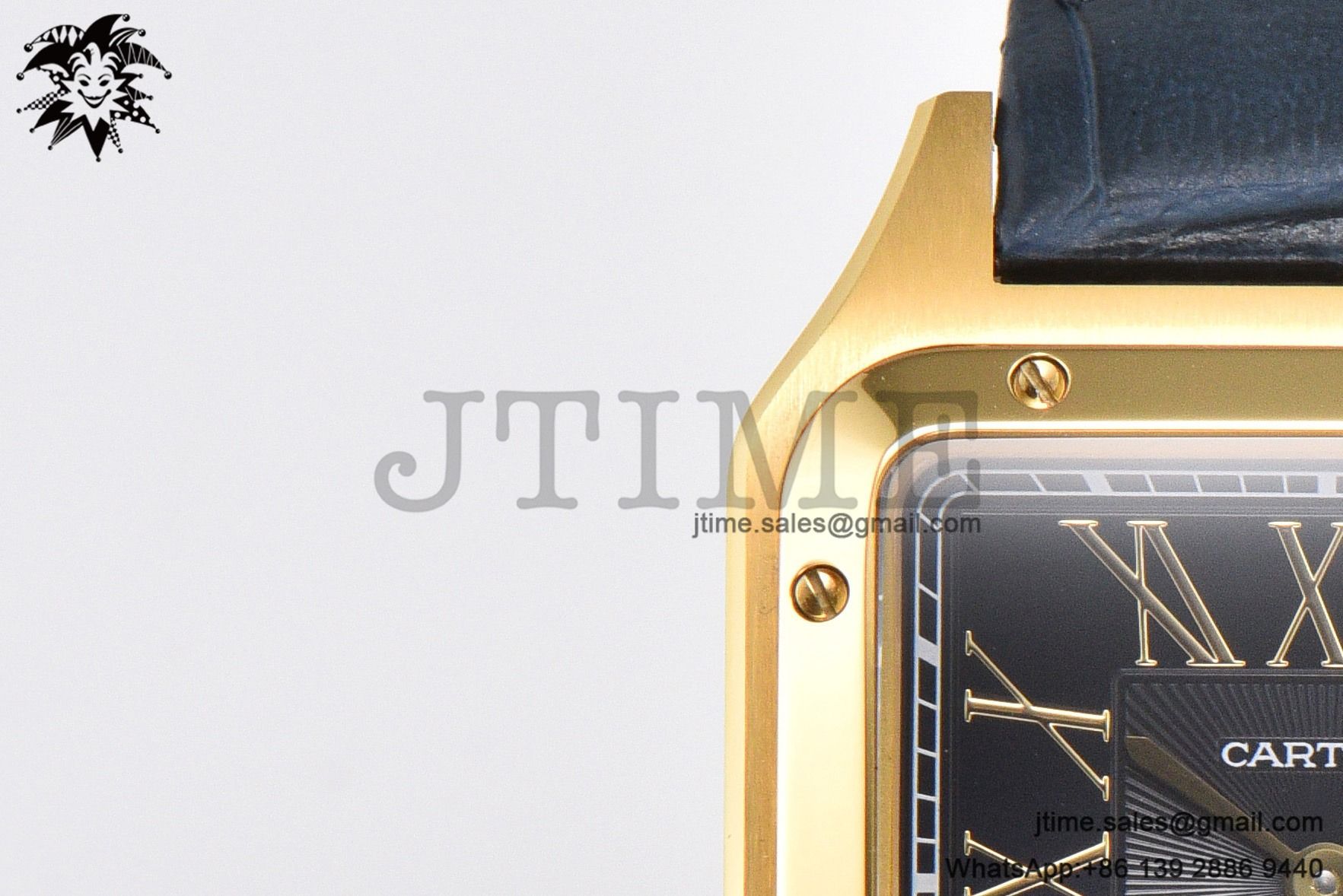 Santos Dumont 32mm YG AF 1:1 Best Edition Black Dial YG Marker on Blue Leather Strap Ronda Quartz - Image 8