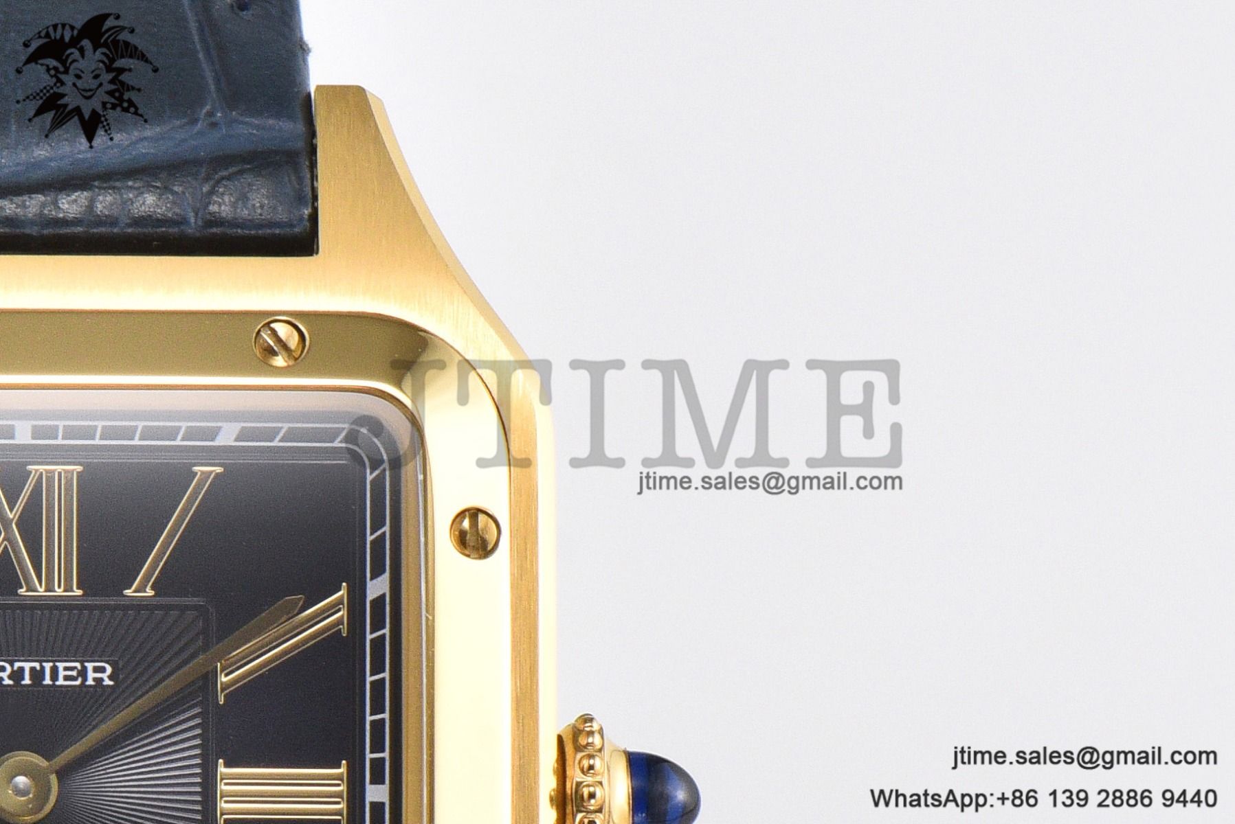 Santos Dumont 32mm YG AF 1:1 Best Edition Black Dial YG Marker on Blue Leather Strap Ronda Quartz - Image 9